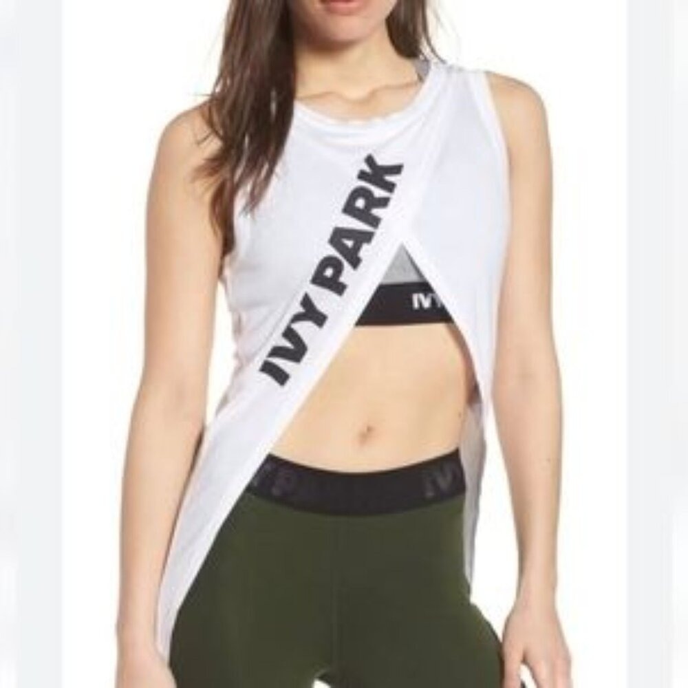 Ivy Park Tank‎ Top Women Medium White Wrap Front Asymmetrical Athleisure Beyonce